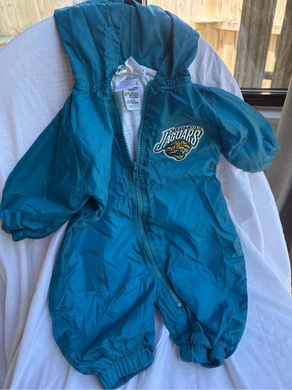 Vintage Jacksonville Jaguars Teal Hooded Baby One-Piece Bodysuit